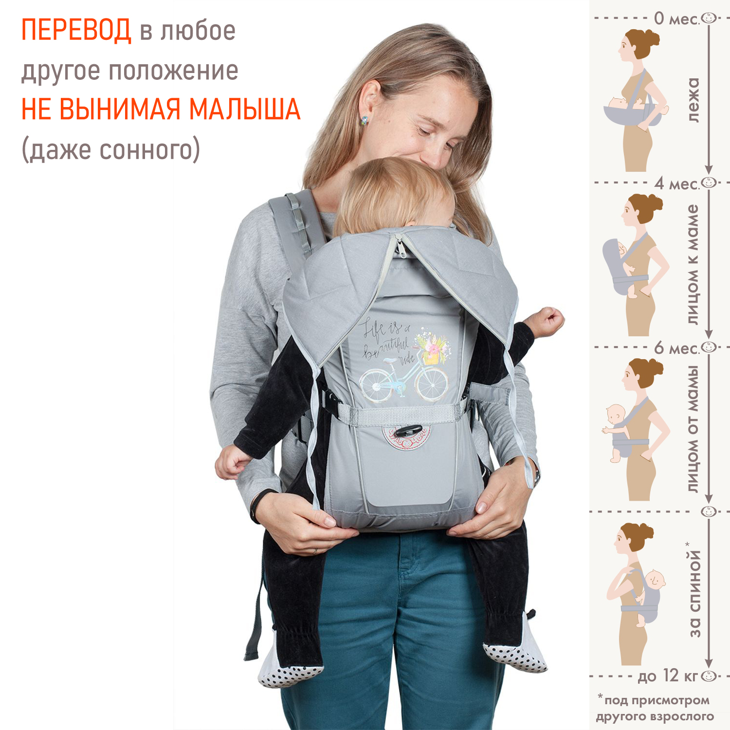 Рюкзак-кенгуру Чудо-чадо «BabyActive Grace» от 0 мес серый - фото 4