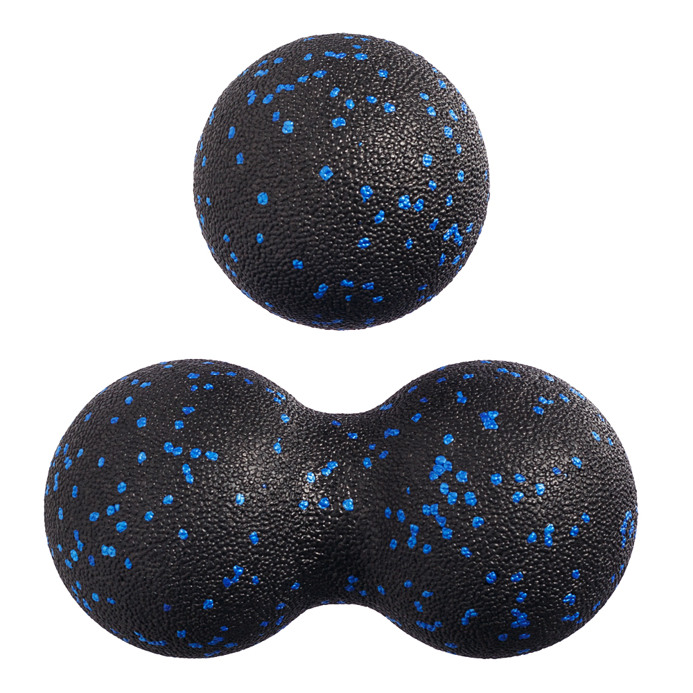Набор массажных мячей МФР STRONG BODY классический и сдвоенный: 8 см и 8х16 см черно-синий - фото 4