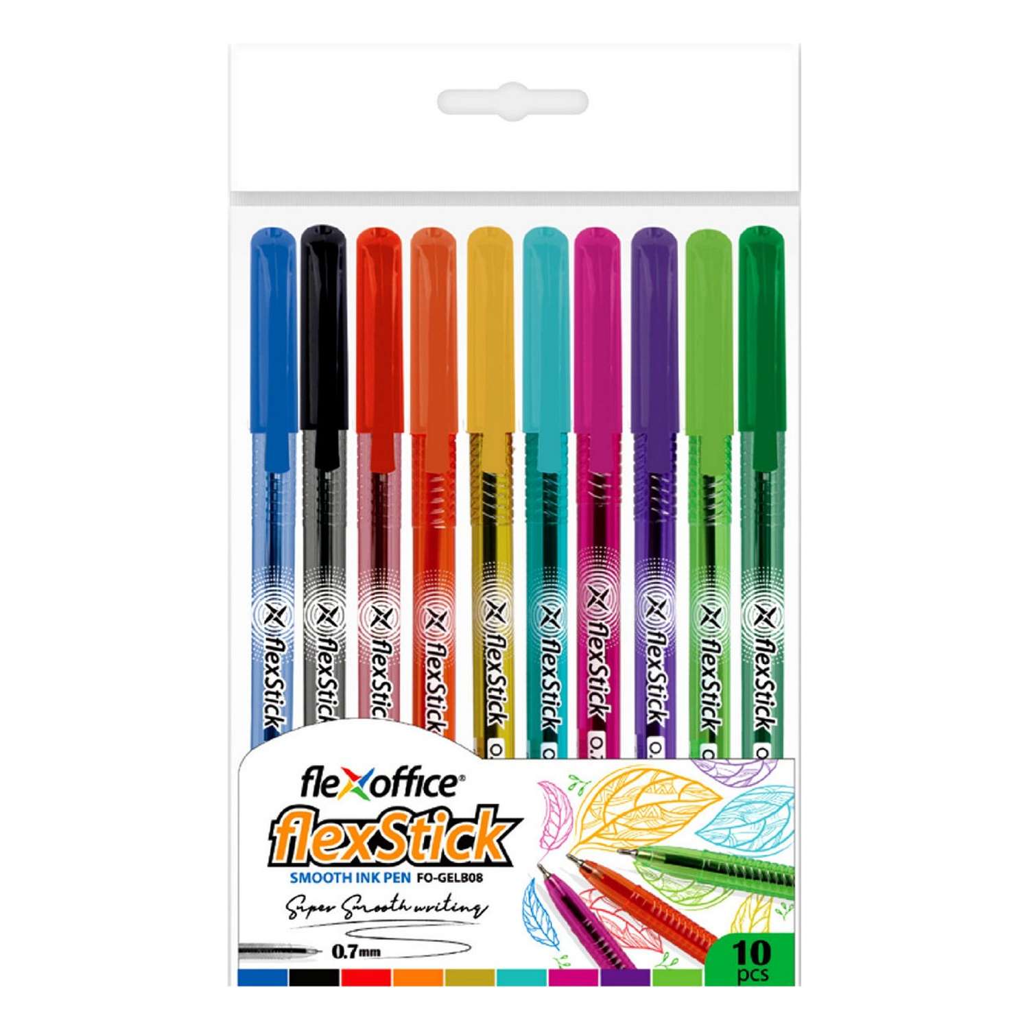 Ручка шариковая Flexoffice FLEXSTICK с масляными чернилами 0.7мм 10цветов. корпус ассорти - фото 1