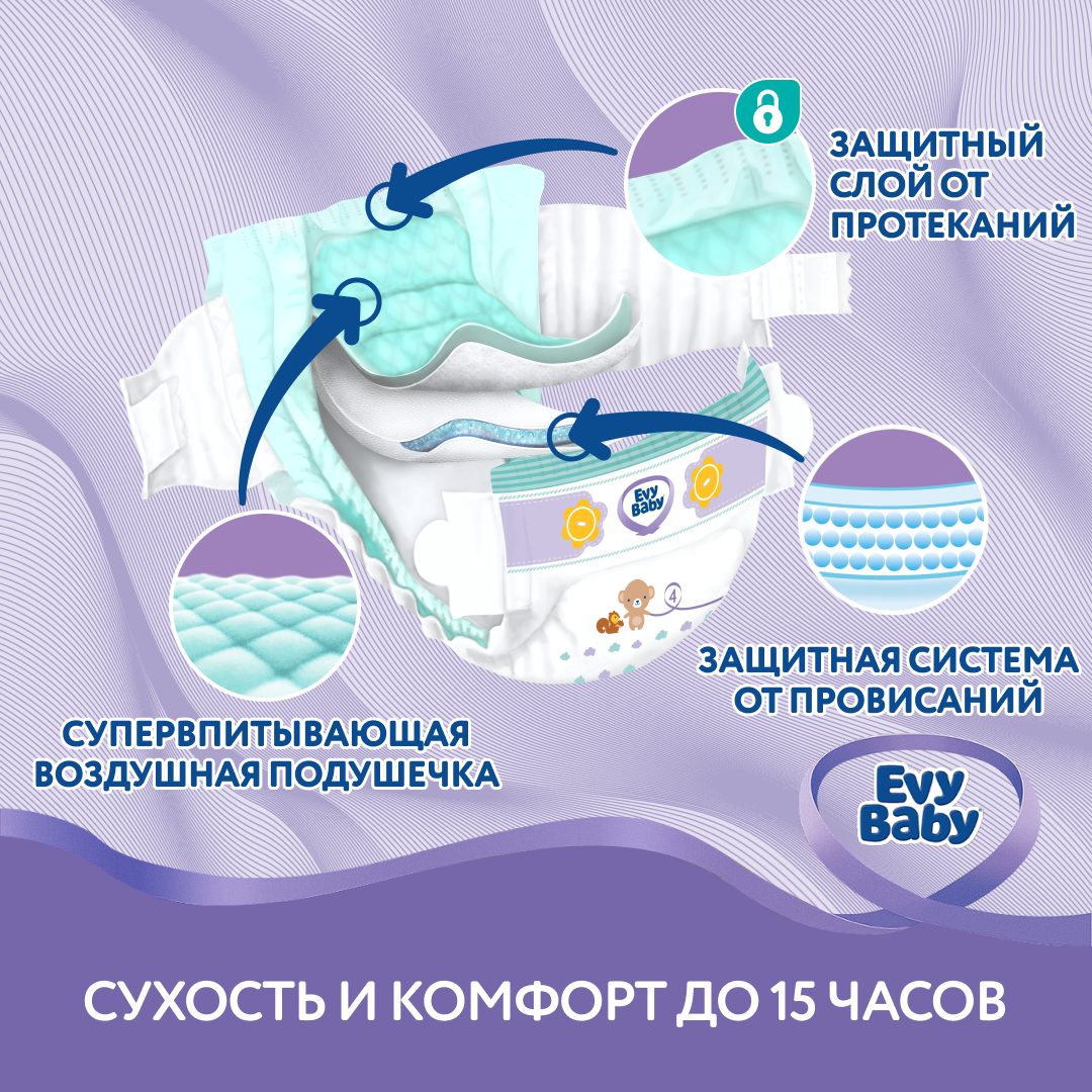 Подгузники детские Evy Baby Maxi 7-18 кг (Размер 4/L) 80 шт - фото 3