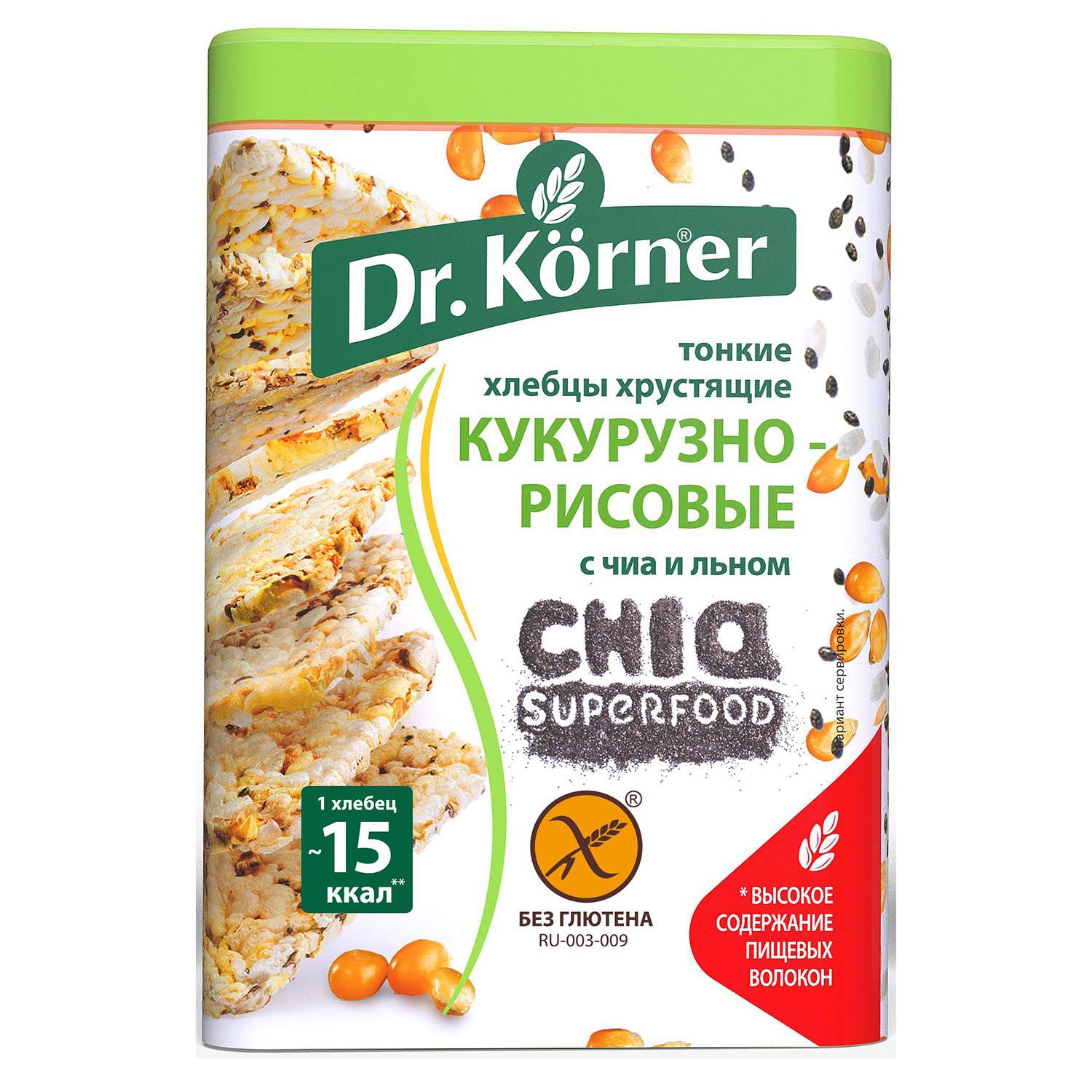 Хлебцы Dr. Korner кукурузно-рисовые с чиа и льном без глютена 100г - фото 1