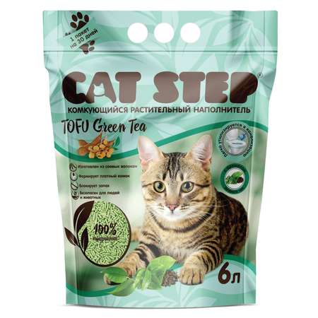 Наполнитель для кошек Cat Step Tofu Green Tea растительный комкующийся 6л