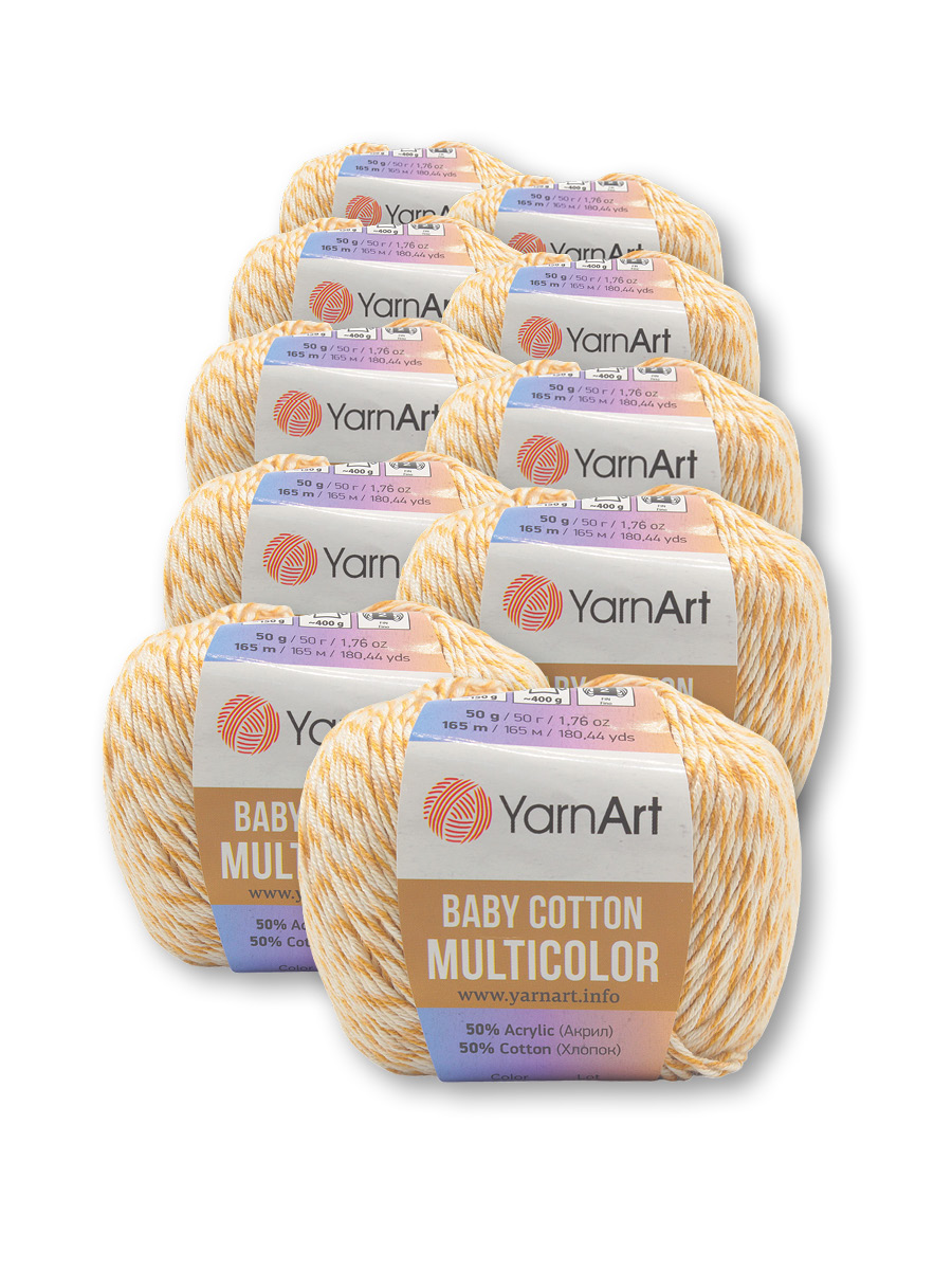 Пряжа для вязания YarnArt Baby cotton multicolor 50 гр 165 м хлопок акрил детская 10 мотков цвет 5203 - фото 3