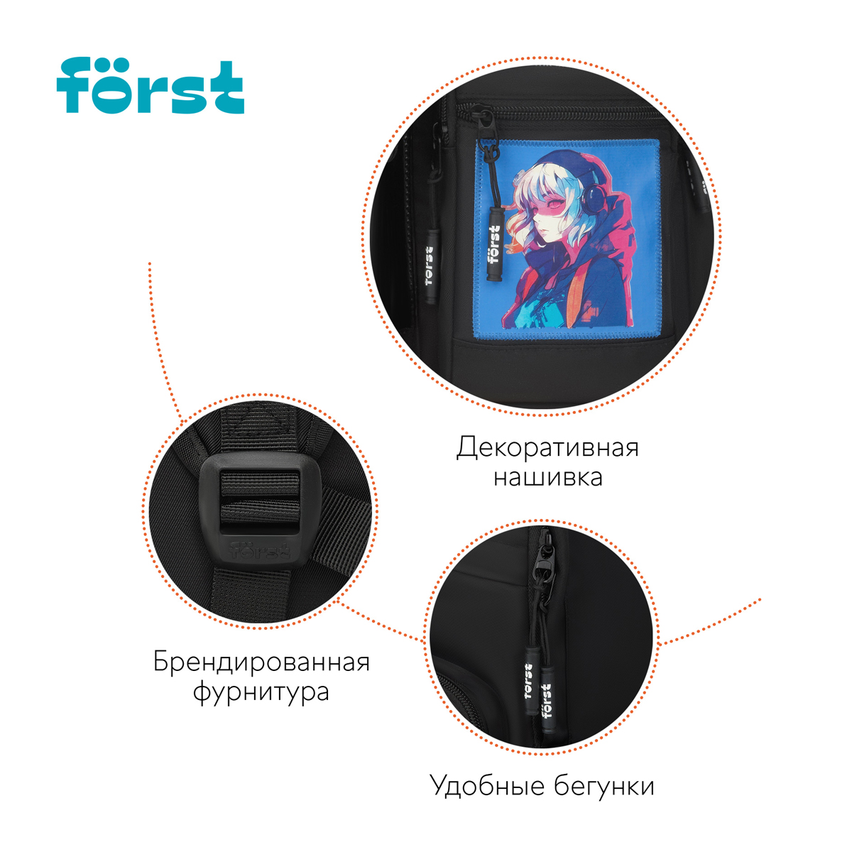 Рюкзак Forst F-Teens Anime girl 40*28*15см 1 отделение 7 карманов уплотненная спинка - фото 9