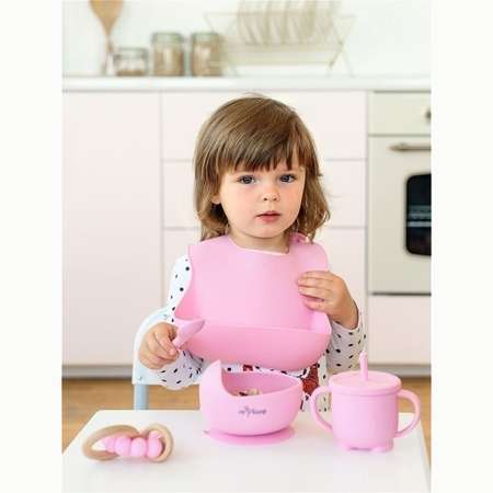 Набор для кормления Miyoumi силиконовый 5 предметов-Baby Pink