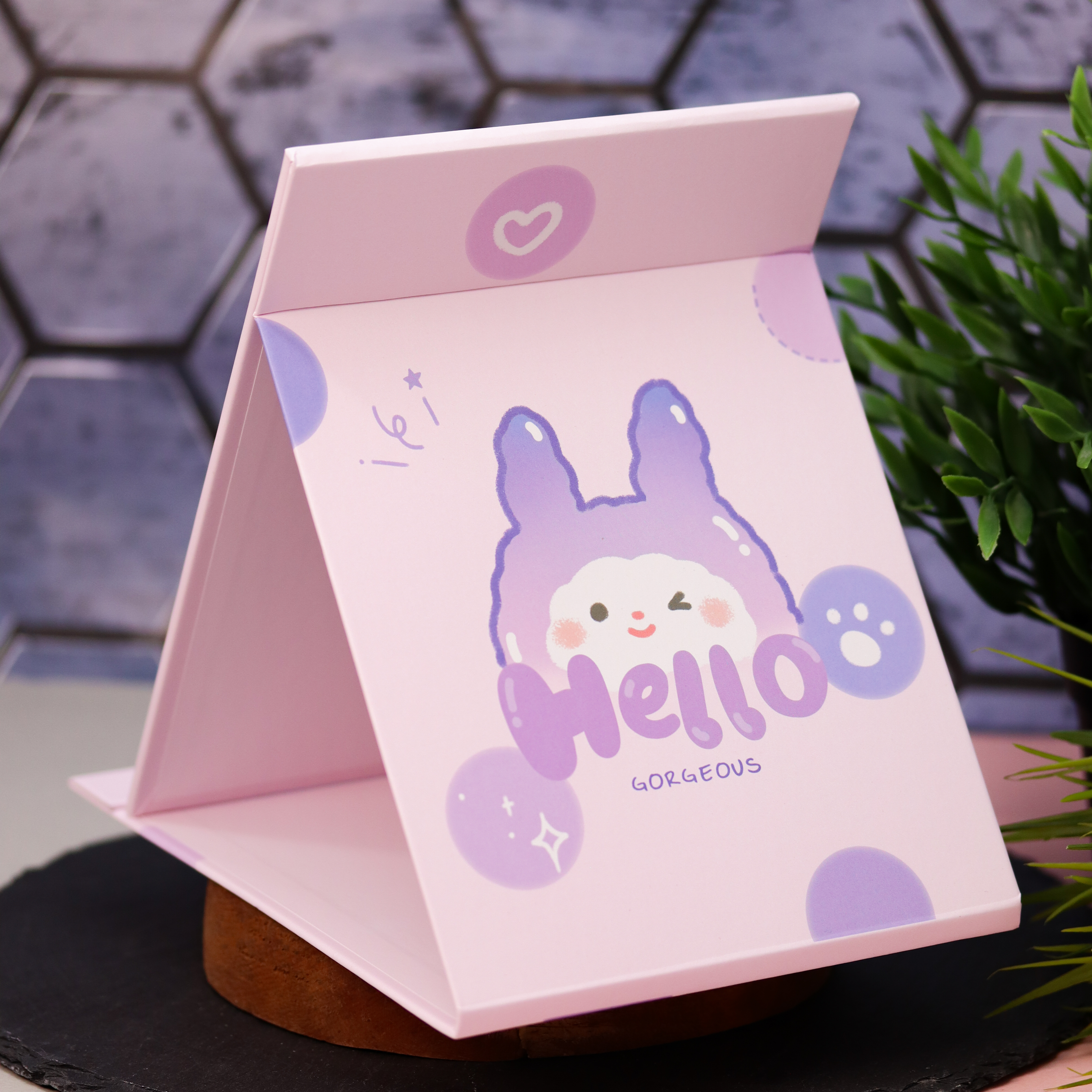 Зеркало настольное для макияжа iLikeGift Hello bunny purple - фото 2