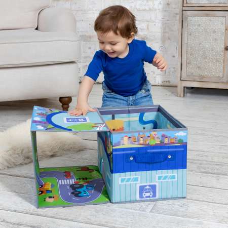 Контейнер-бокс МУЛЬТИФАН для игрушек с крышкой детский Синий трактор с игровым полем