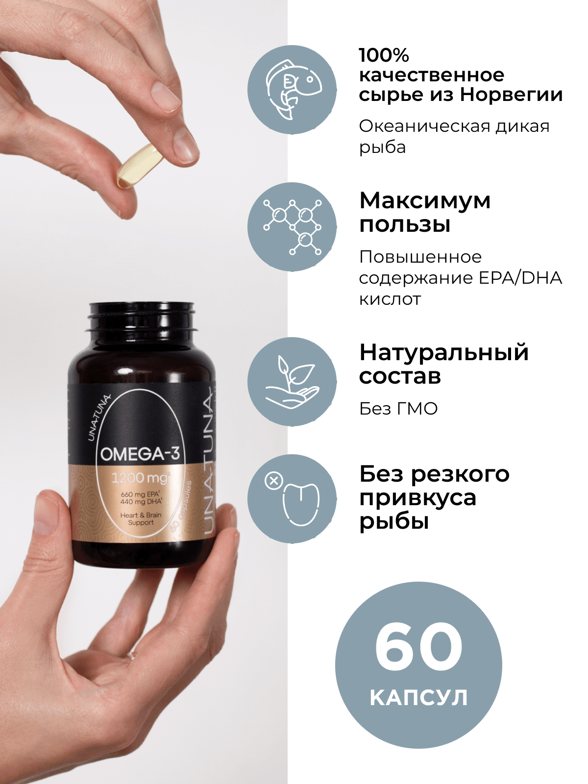 БАД UNATUNA Биологически активная добавка «Омега-3 60%» 60 капсул - фото 4