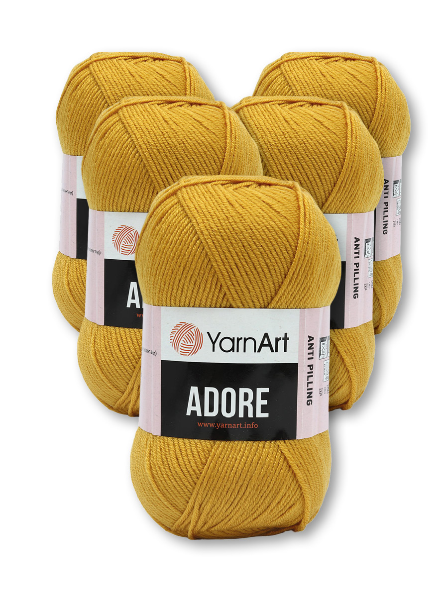 Пряжа для вязания YarnArt Adore 100 гр 280 м акрил с эффектом анти-пиллинга 5 мотков 334 горчичный - фото 3