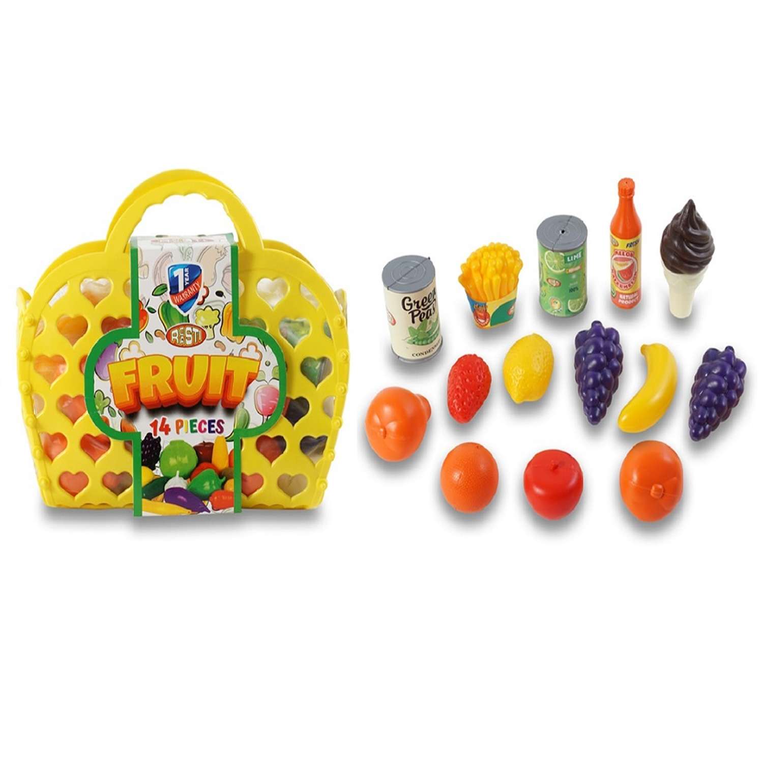 Набор игрушечных продуктов TOY MIX в пластиковой корзине для сюжетно-ролевых игр - фото 1
