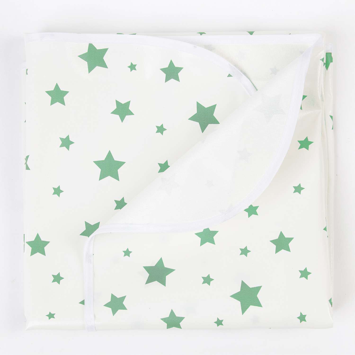 Клеёнка inlovery подкладная с окантовкой в кроватку/коляску 50х70см зеленые звездочки - фото 3