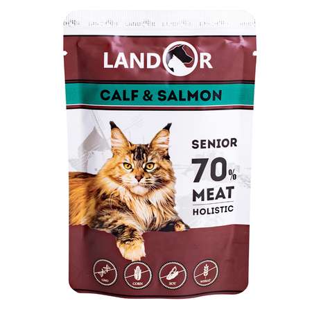 Корм для кошек Landor пожилых телятина с лососем 85г