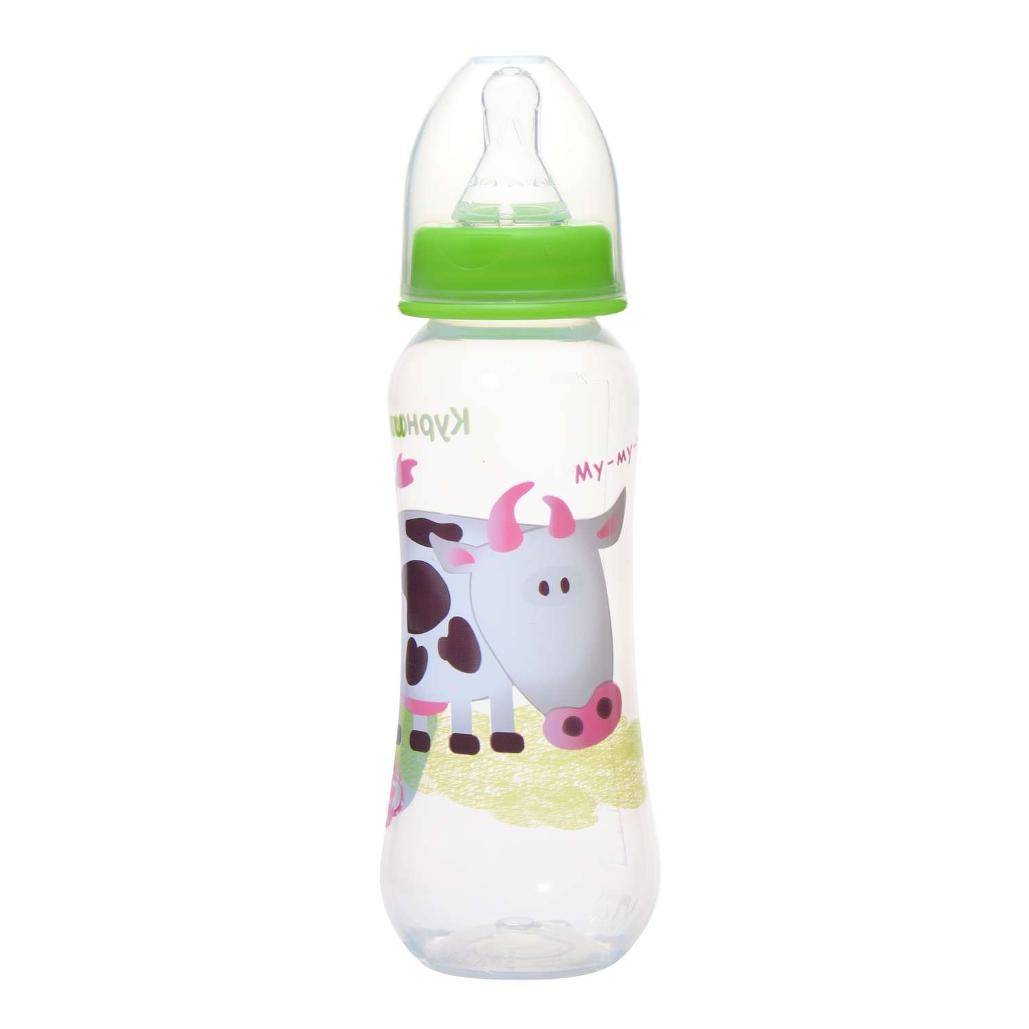 Бутылочка Курносики приталенная с 2-мя силиконовыми сосками молочными 250 мл Коровка - фото 1