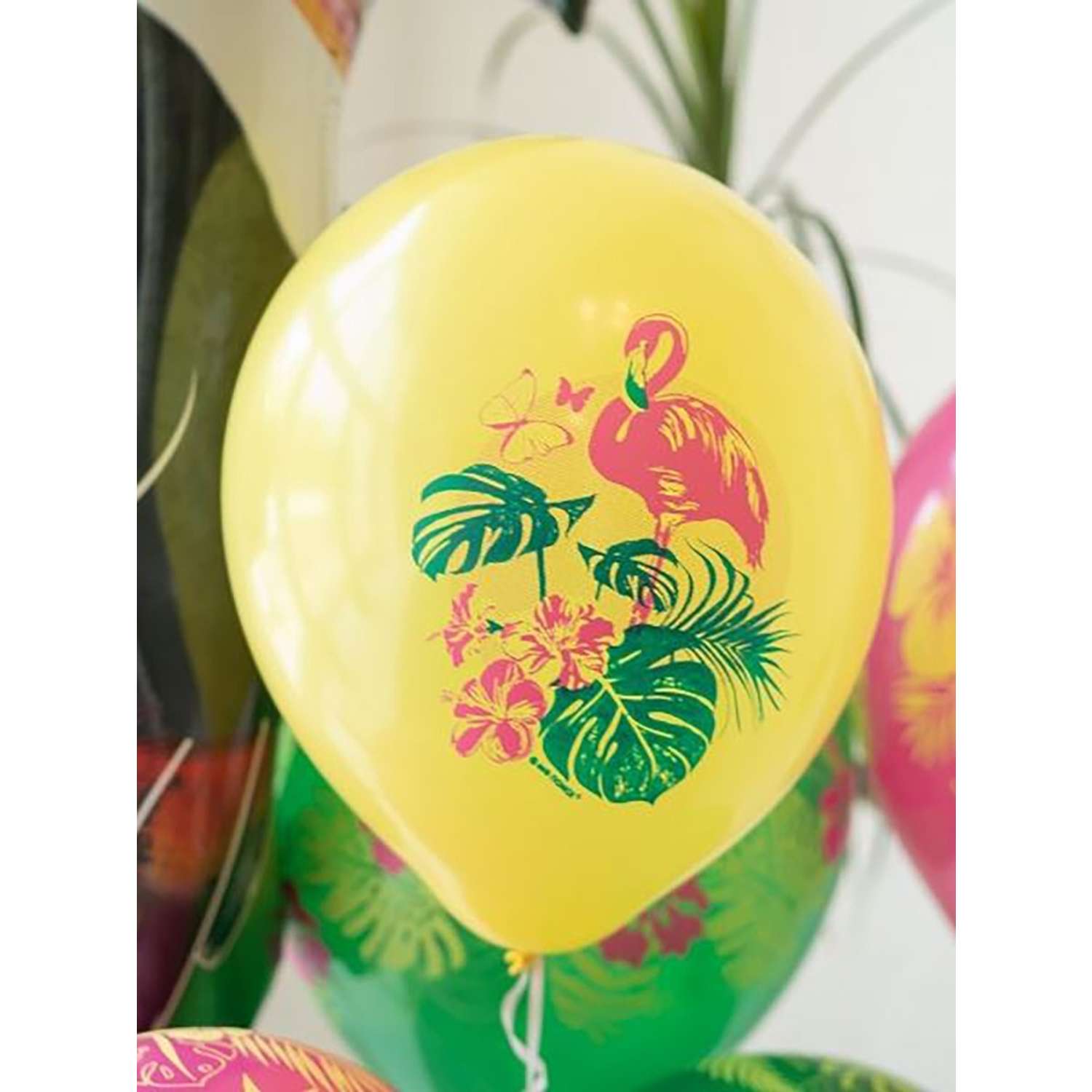 Воздушные шары Riota Фламинго и листья Монстеры 15шт - фото 4