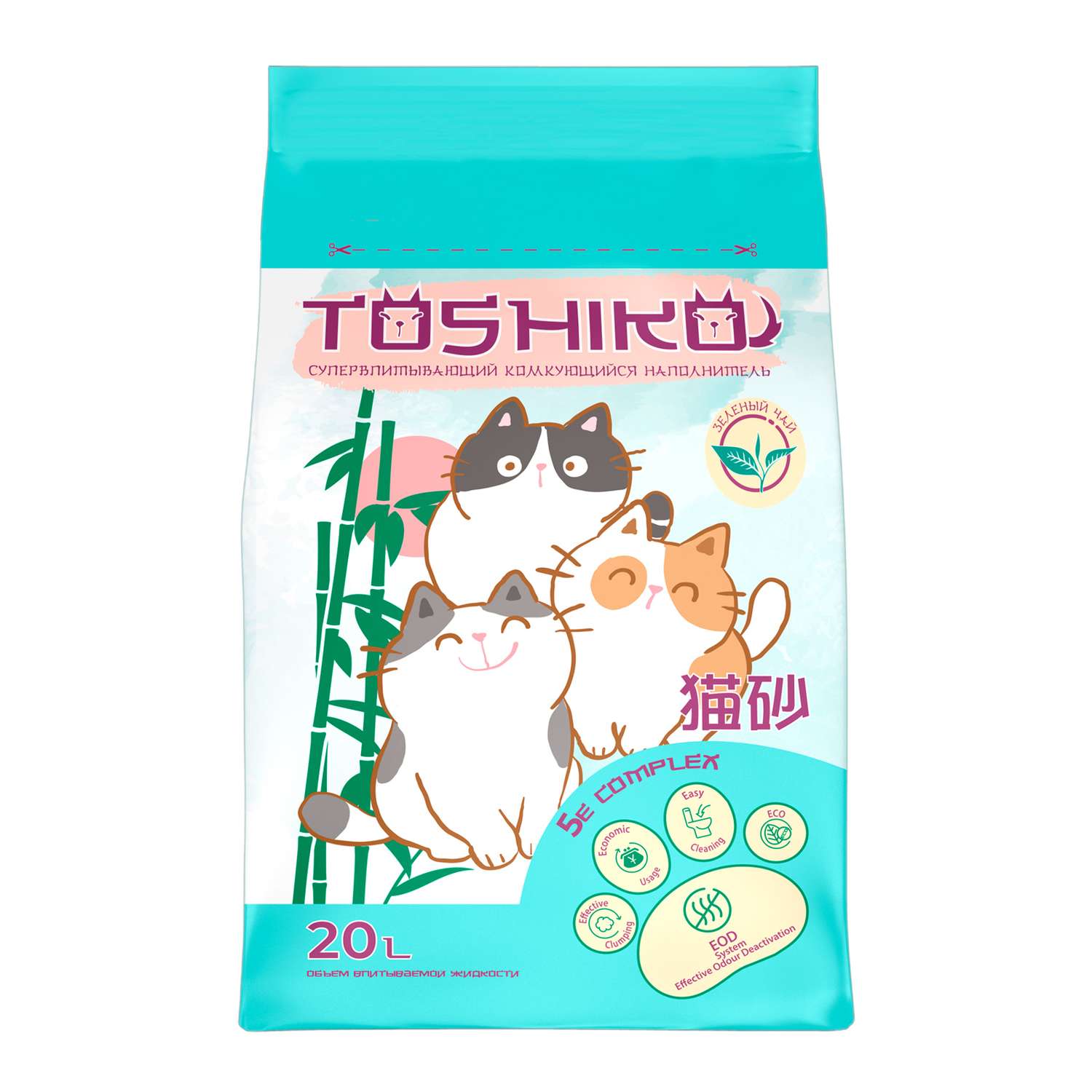Наполнитель для кошек Toshiko Зеленый чай комкующийся древесный 20л - фото 2