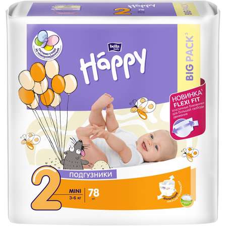 Подгузники Bella baby Happy Mini 2 3-6кг 78 шт