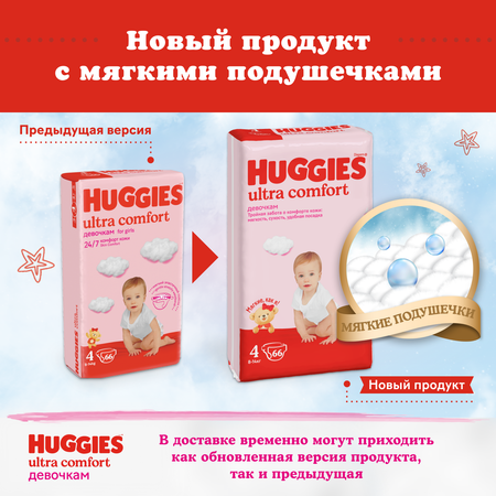 Подгузники Huggies Ultra Comfort для девочек 4 (8-14 кг) 66 шт.