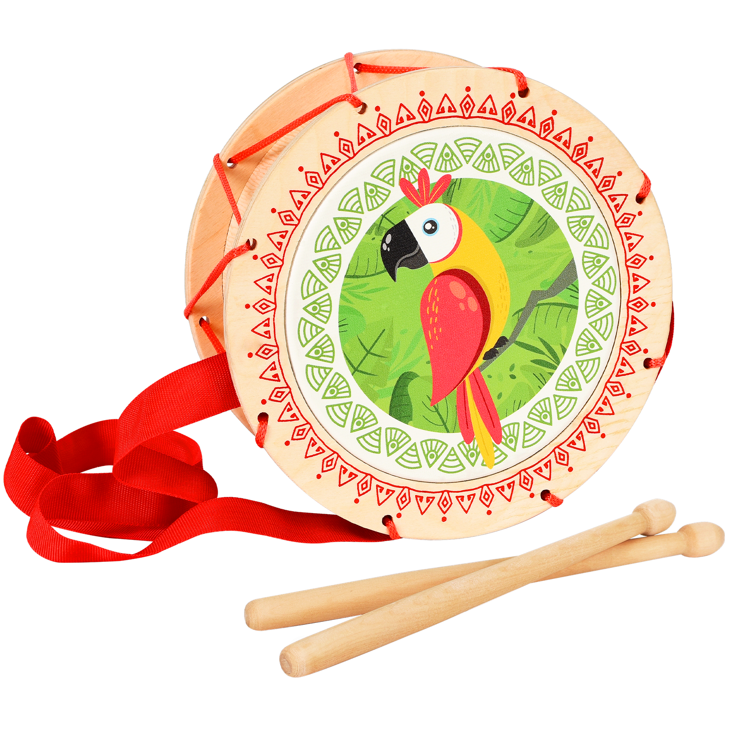 Музыкальный инструмент детский Мега Тойс деревянный барабан игрушка Попугай - фото 1