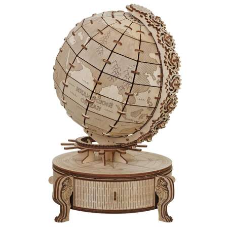 Сборная модель деревянная TADIWOOD Глобус карта мира 30 см. 346 деталей