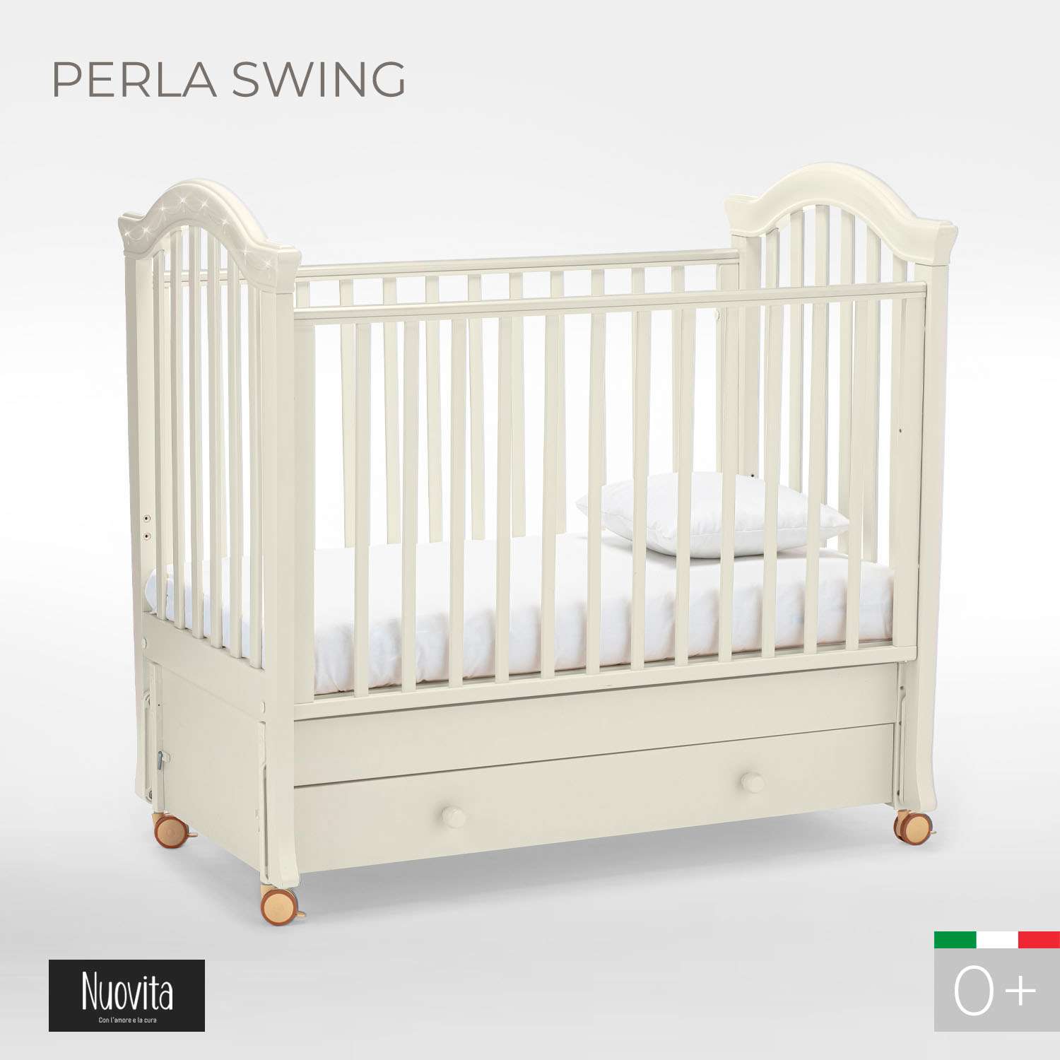 Детская кроватка Nuovita Perla Swing прямоугольная, продольный маятник (ваниль) - фото 2