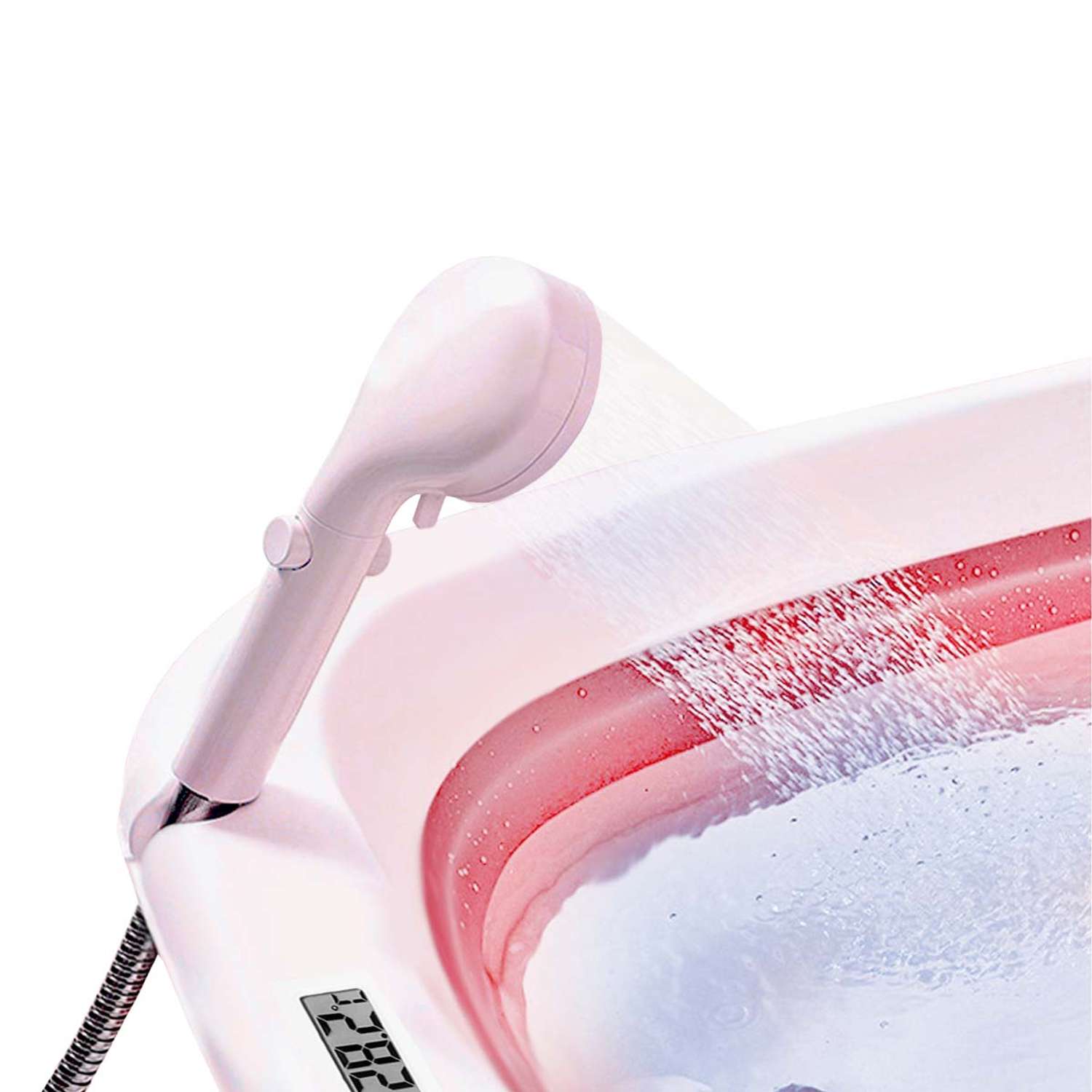 Ванночка складная детская WiMI с матрасиком термометром и 4 резиновыми уточками розовая - фото 8