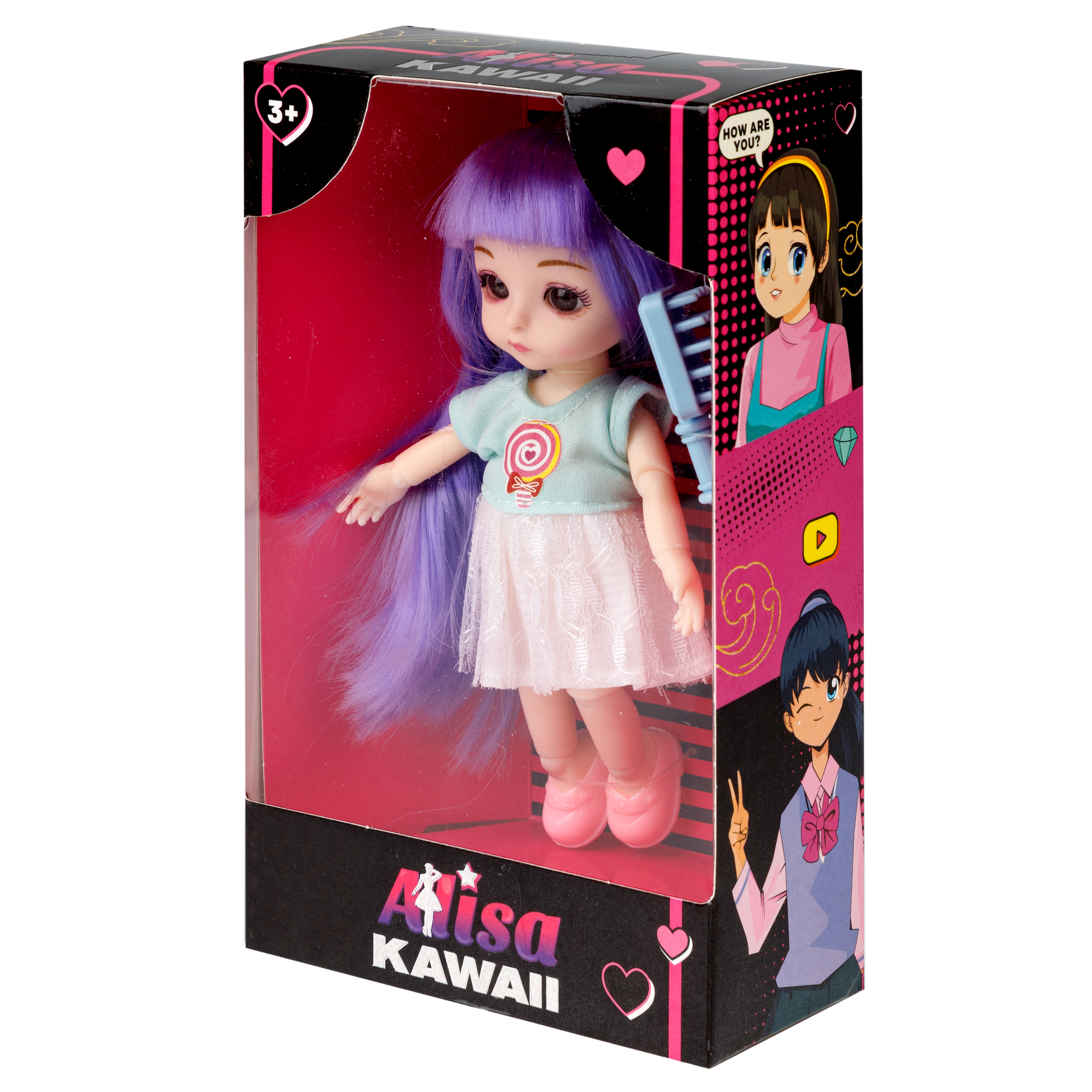 Кукла шарнирная 15 см 1TOY Alisa Kawaii mini с фиолетовыми волосами и расчёской Т24352 - фото 15