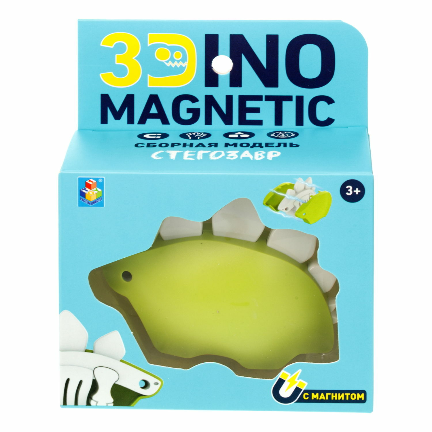 Сборная модель 1TOY 3Dino Magnetic Стегозавр зеленый - фото 3