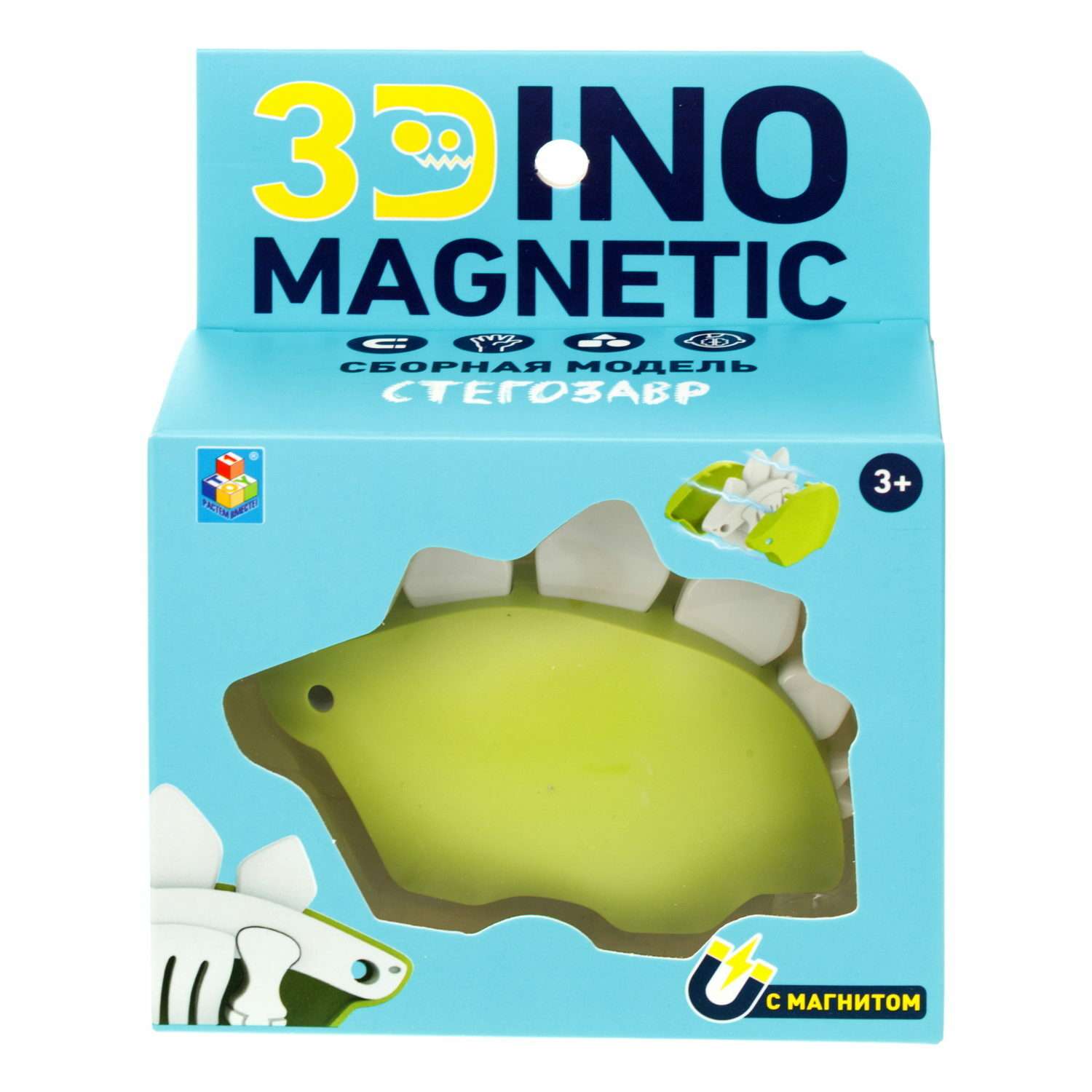 Сборная модель 1TOY 3Dino Magnetic Стегозавр зеленый - фото 3