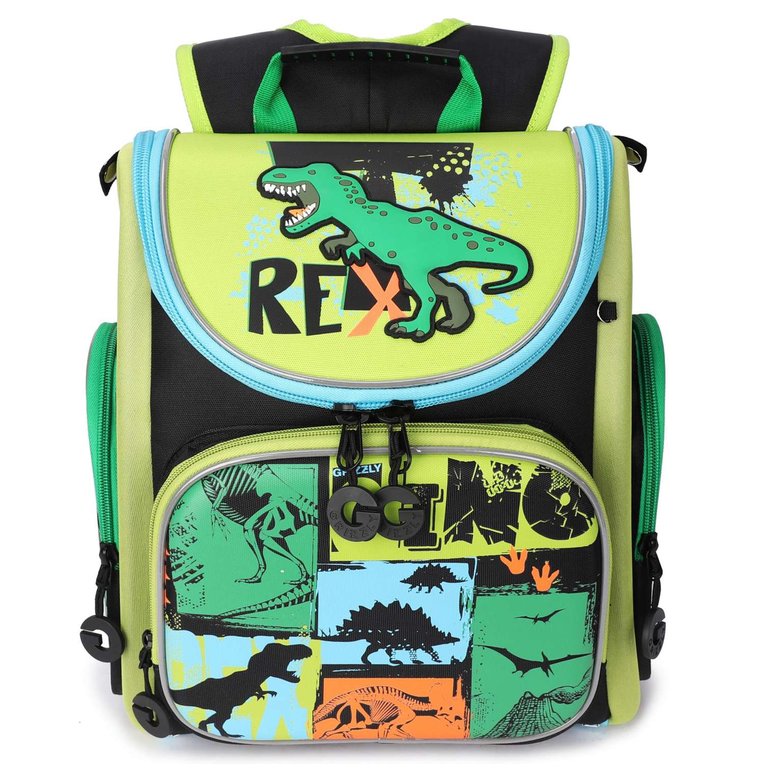 Рюкзак школьный Grizzly Тирекс Черный-Зеленый RA-970-5/1 - фото 1