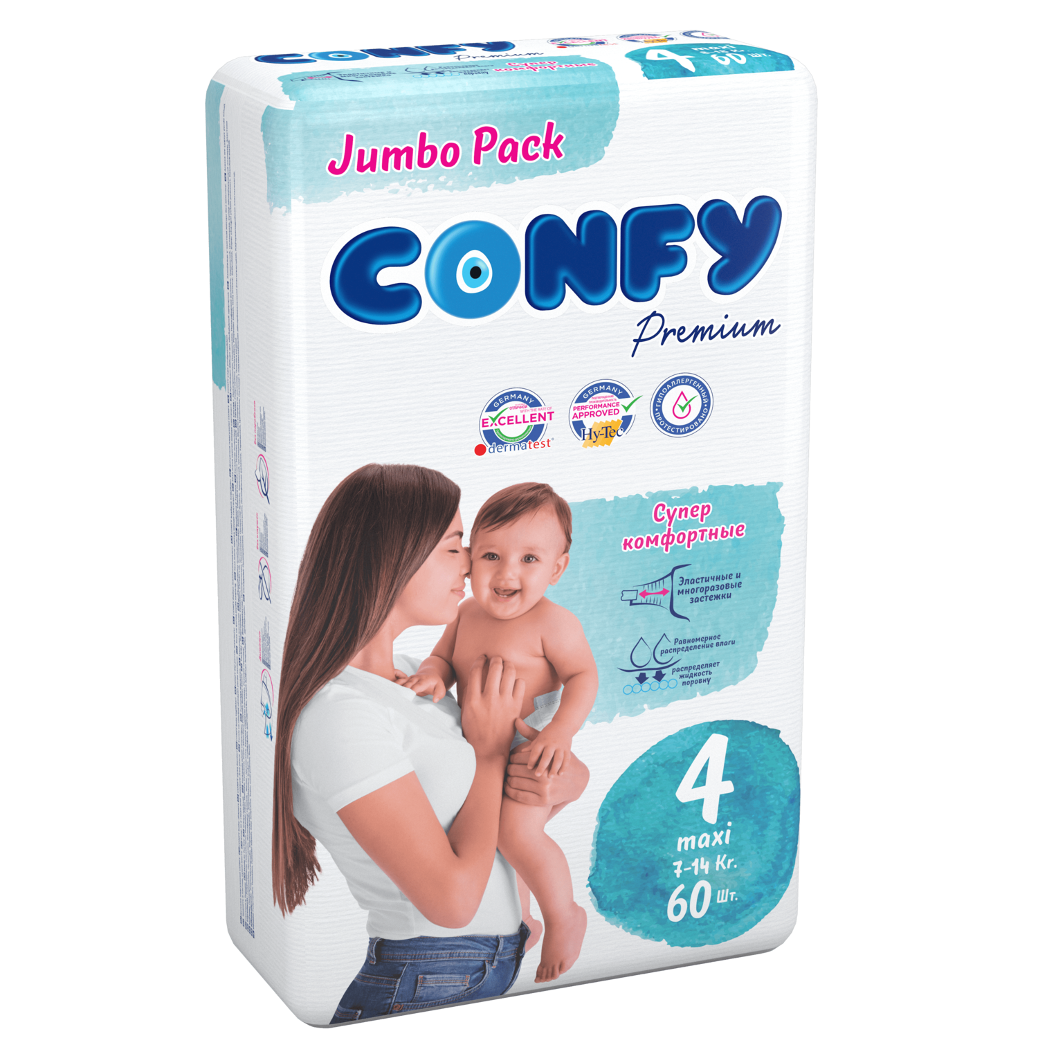 Подгузники детские CONFY Premium Maxi размер 4 7-14 кг Jumbo упаковка 60 шт CONFY - фото 2