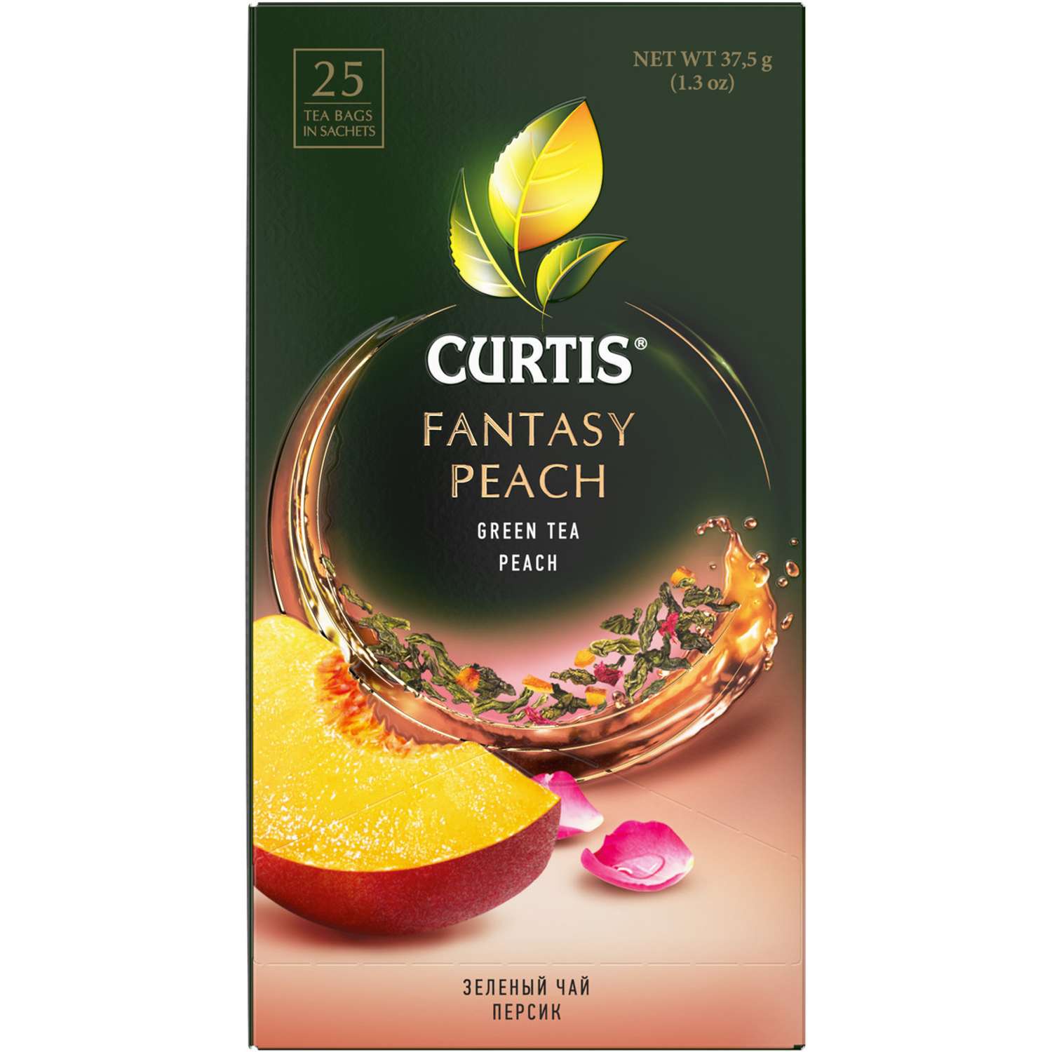 Чай зеленый Curtis Fantasy Peach c ароматом персика лемонграссом и лепестками розы 25 пакетиков - фото 1