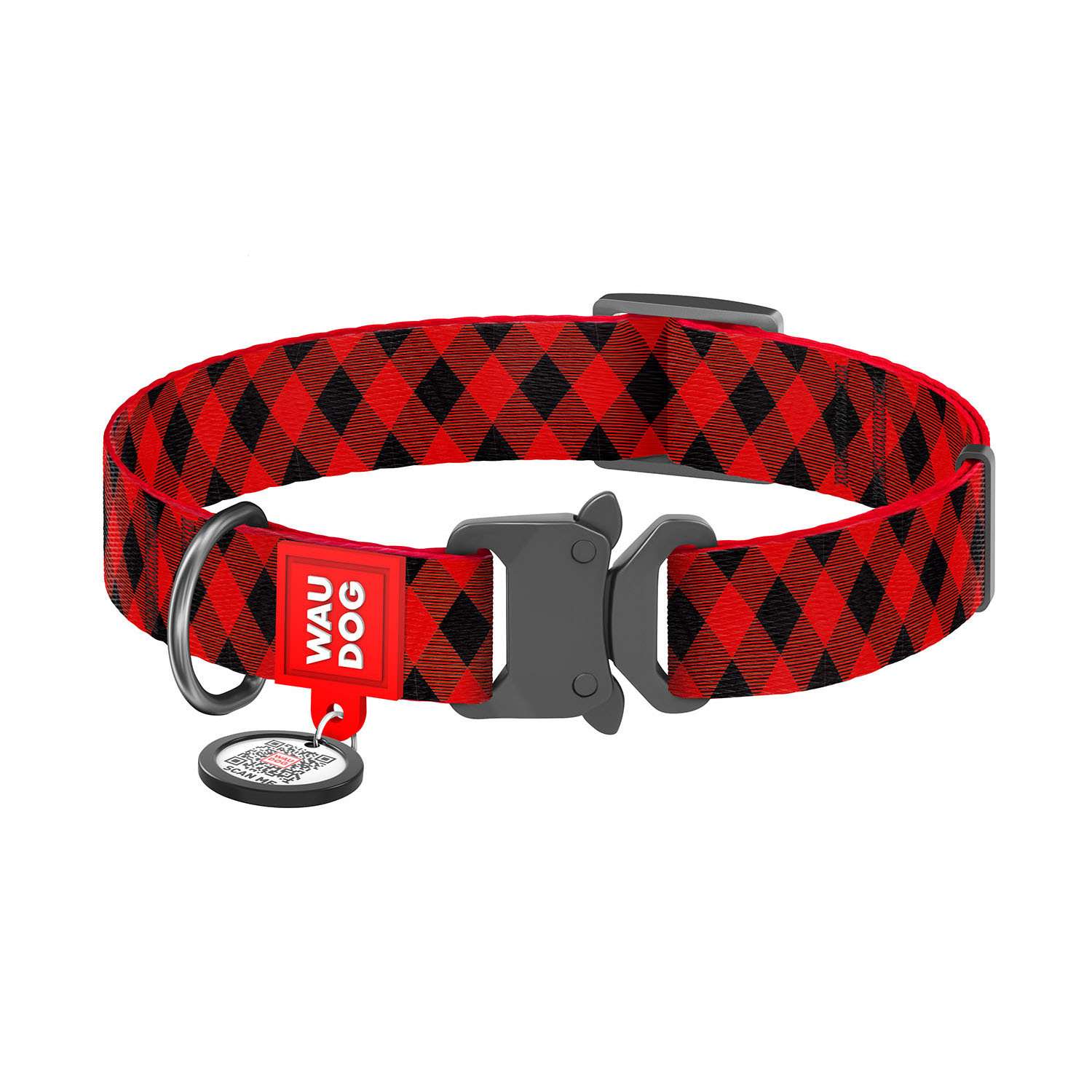 Ошейник для собак Waudog Nylon Шотландка малый Красный 5084 - фото 1