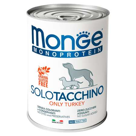 Корм для собак MONGE Dog Monoprotein Solo паштет из индейки консервированный 400г