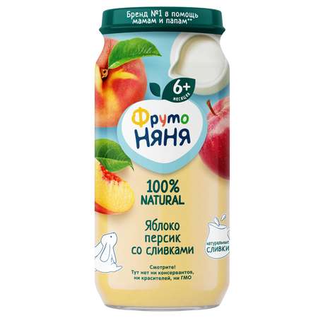 Пюре ФрутоНяня яблоко-персик-сливки с сахаром 250г с 6месяцев