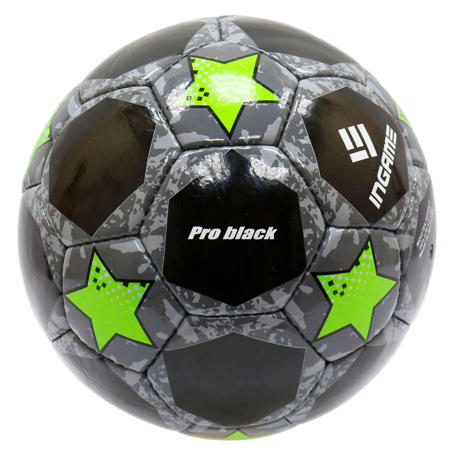 Мяч футбольный InGame PRO BLACK №5 черно-зеленый IFB-117 - фото 1