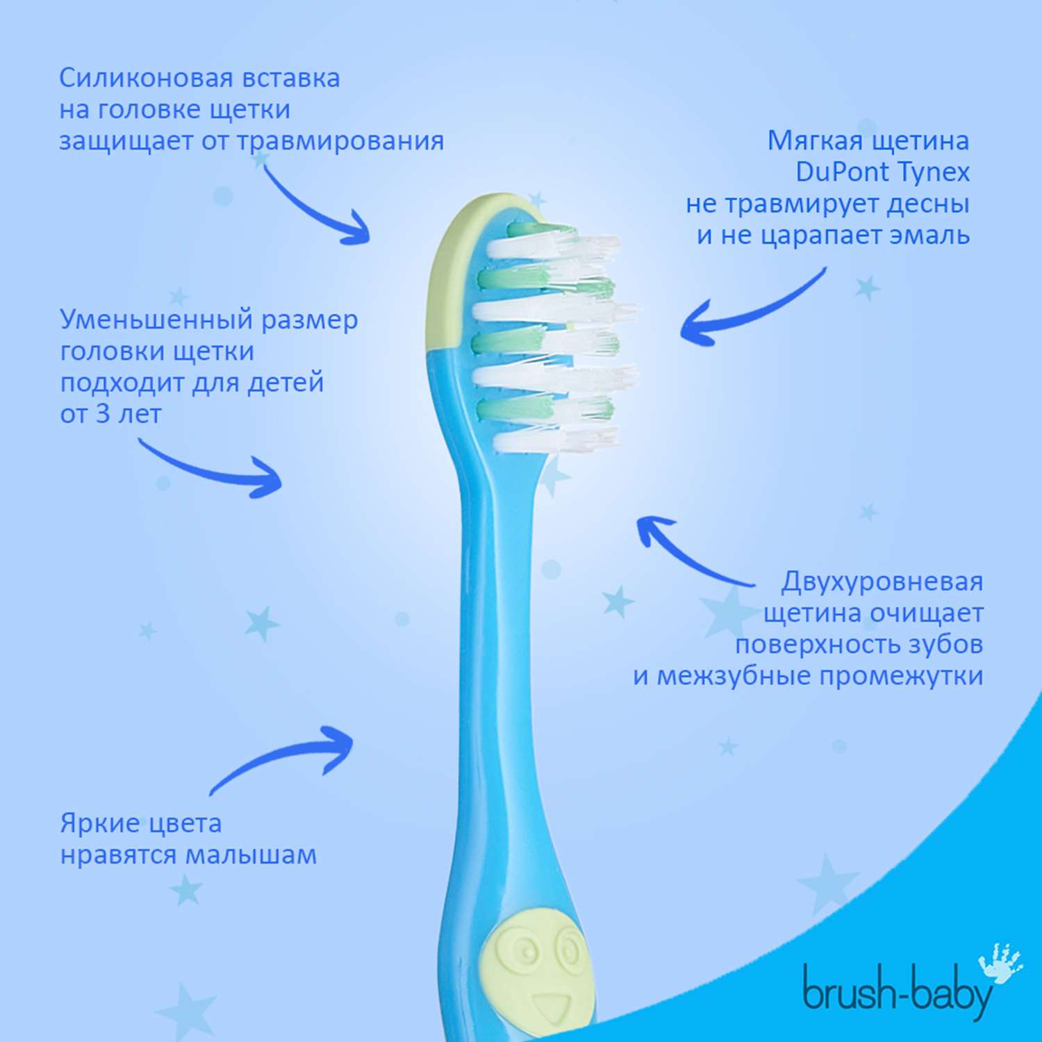 Зубная щетка Brush-Baby FlossBrush NEW от 3-6 лет голубая - фото 2