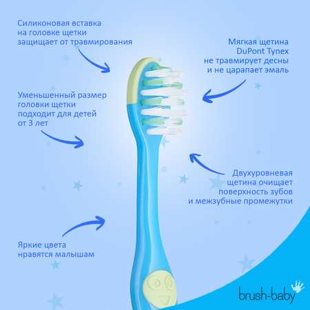 Зубная щетка Brush-Baby FlossBrush NEW от 3-6 лет голубая