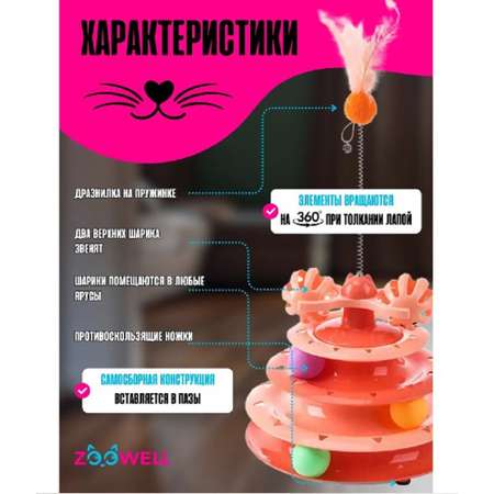 Игрушка для кошек ZDK ZooWell трек интерактивная с дразнилкой оранжевая