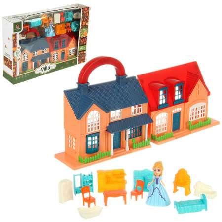 Кукольный домик Veld Co с мебелью и куклой 14 предметов