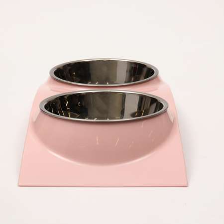 Миска Пижон металлическая двойная на пластиковой основе 38.5х16.7х5 см розовая 160 мл