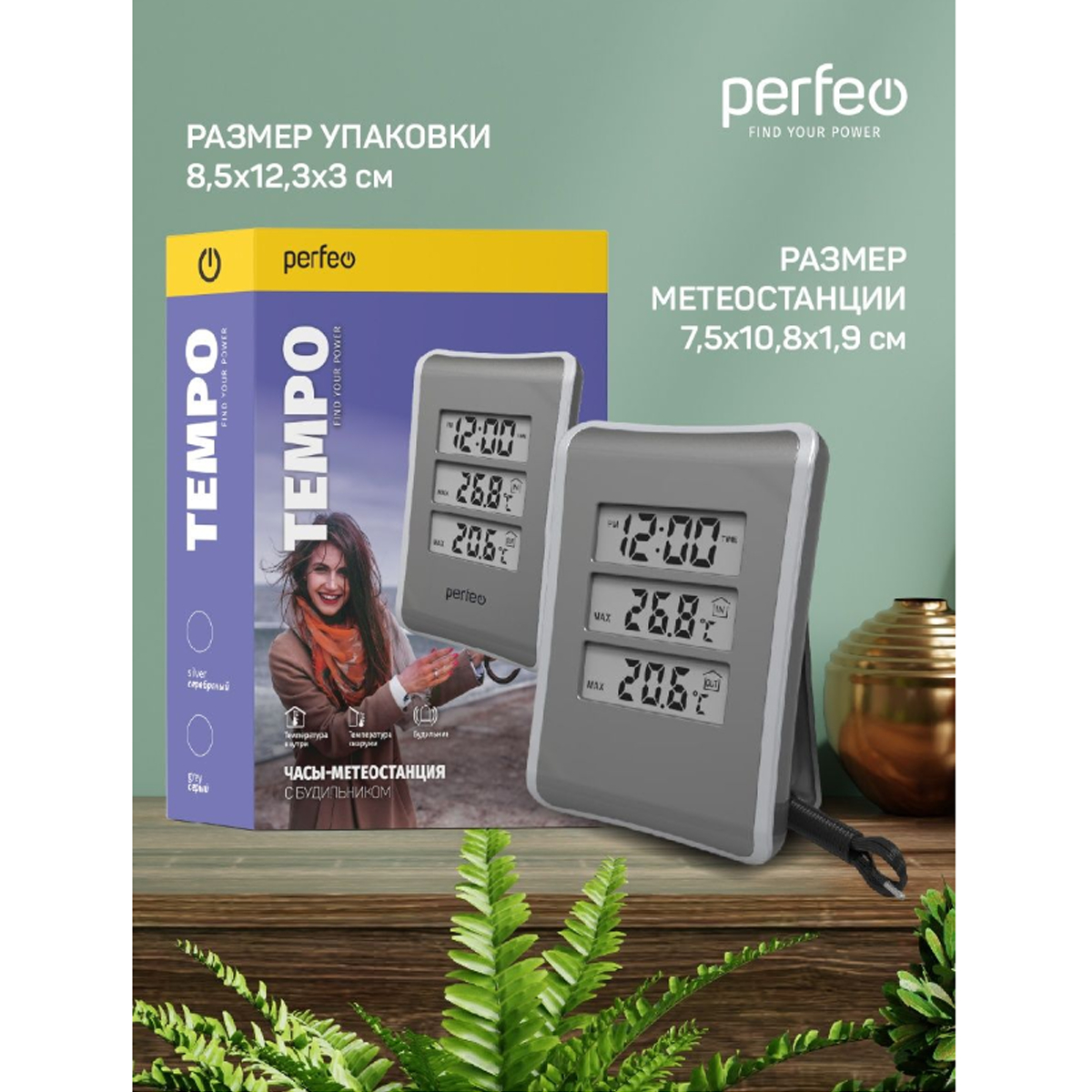 Часы-метеостанция Perfeo Tempo серебряный PF-S3316E - фото 4