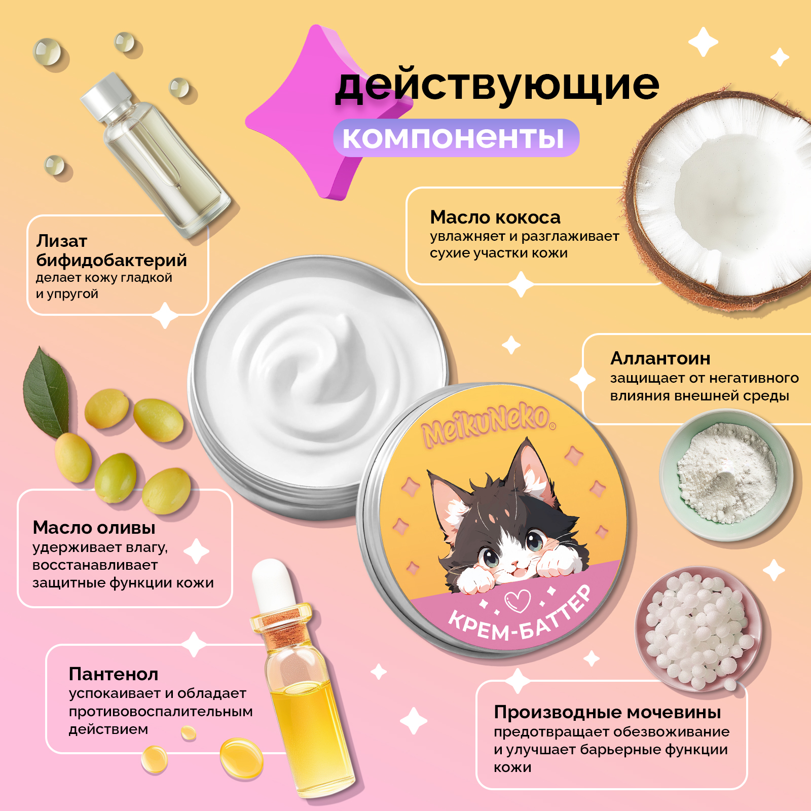 Милый крем-баттер для рук Meikuneko с кокосовым маслом и пантенолом "Milk Cookies" - фото 3