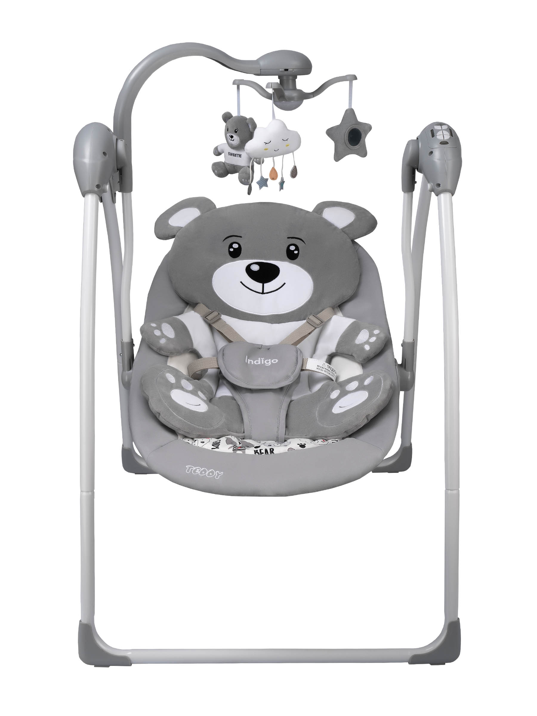 Электрокачели Indigo Teddy с музыкальным мобилем и пультом управления серый - фото 10