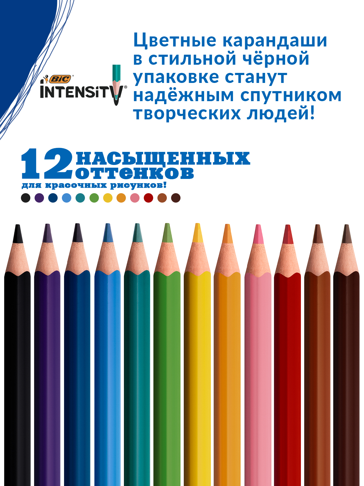 Карандаши цветные BIC Intensity 12 цветов - фото 2