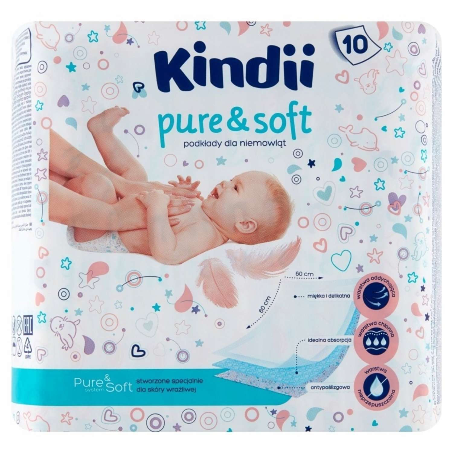 Одноразовые пелёнки Kindii Pure Soft для детей 60x60 10 шт - фото 1
