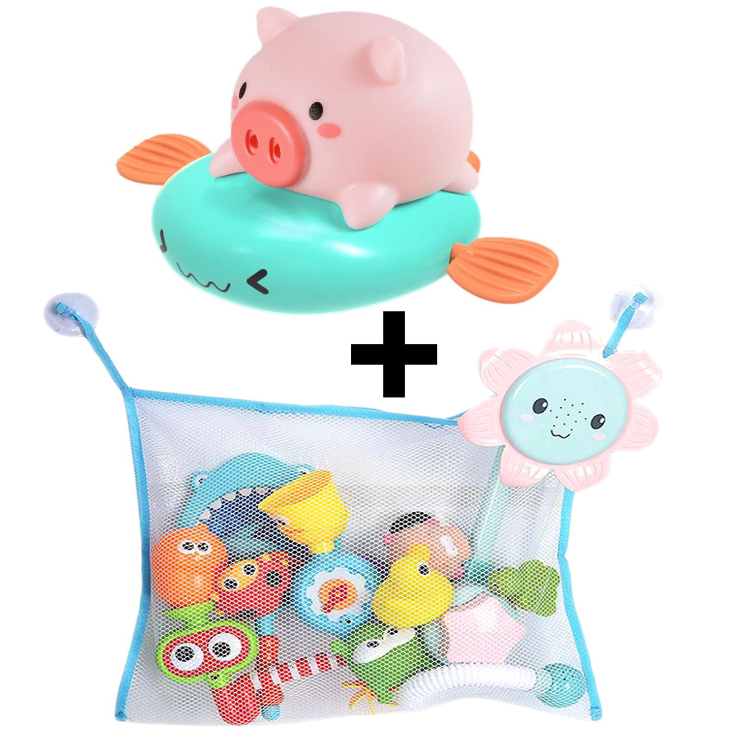 Набор игрушек для купания S+S Сетка для игрушек и заводная Свинка - фото 2