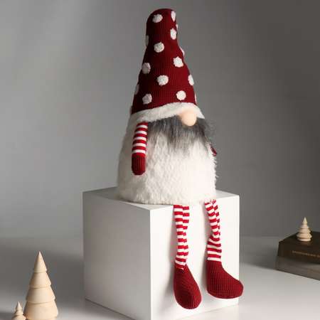 Кукла интерьерная Зимнее волшебство «Гном в красном колпаке в горошек» длинные ножки 22х16х65 см