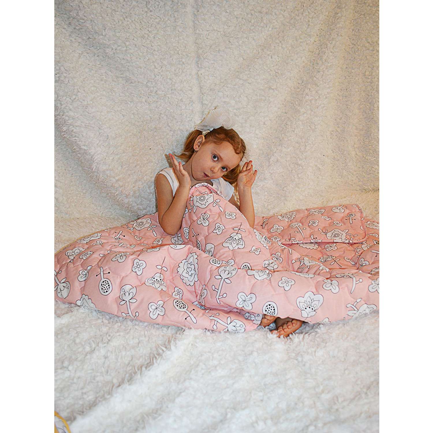 Стеганное одеяло розовое Засыпашки утепленное детское 110х140 хлопок 100% - фото 4