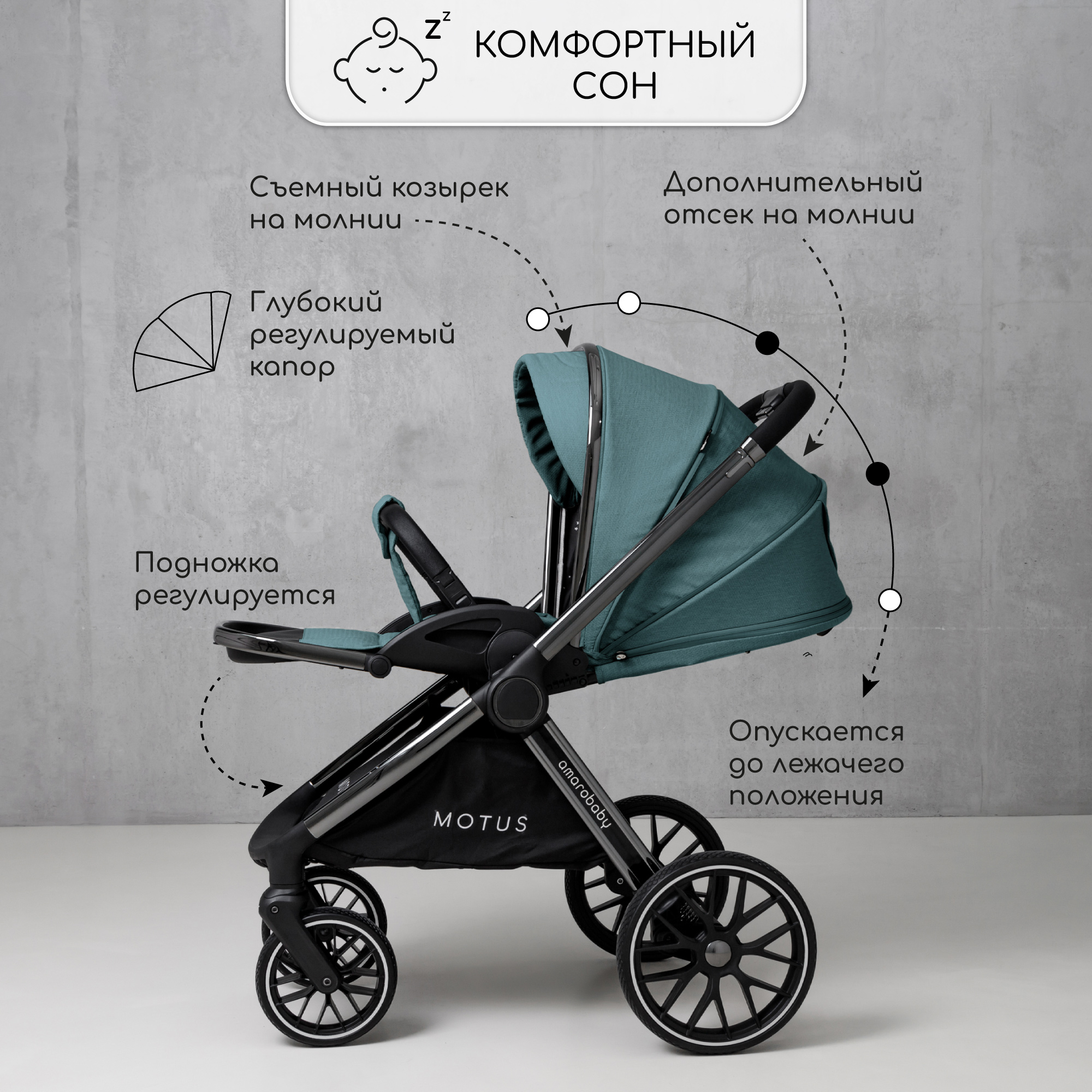 Коляска детская 2 в 1 Amarobaby Amarobaby Motus, бирюзовый - фото 15