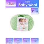 Пряжа для вязания Alize baby wool бамбук шерсть акрил мягкая 50 гр 175 м 188 зелёная мята 10 мотков